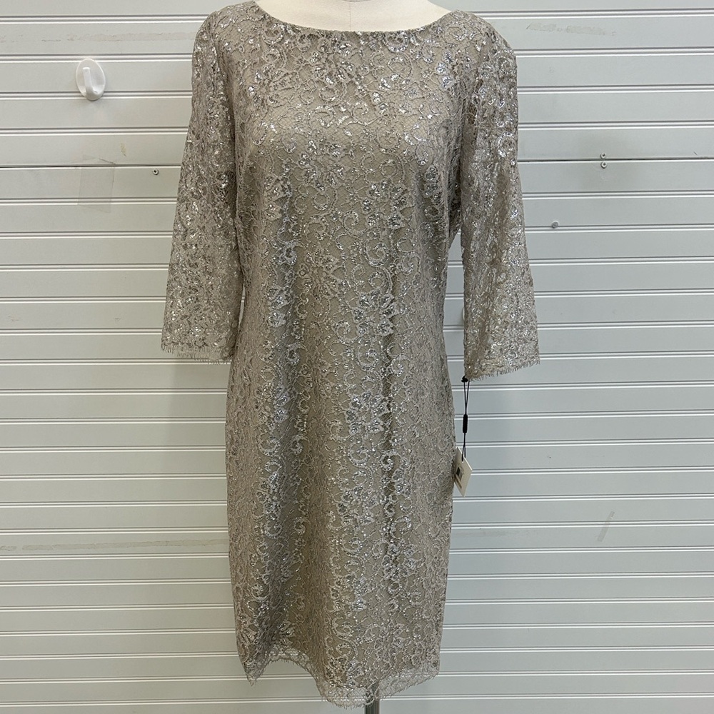 Calvin Klein Metallic Lace Long Sleeve Dress